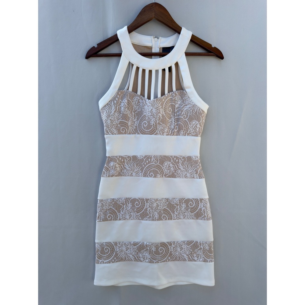 Trixxi White Lace Illusion Neck Bodycon Dress Size 5 Bridal Shower Party